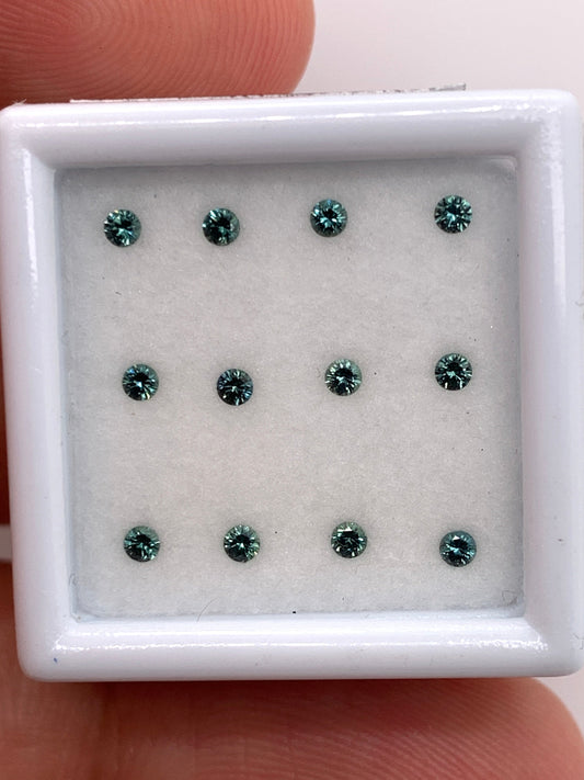 Green Sapphire — 12pcs Round Brilliant Cut | 0.29ct total | 1.75mm | Vietnam | Heated