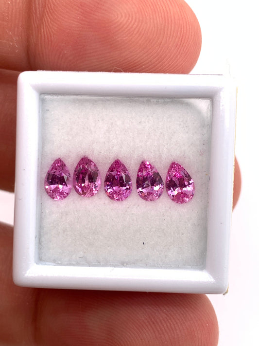 Pink Sapphire — 5pcs Pear | 1.62ct total | 5.40 x 3.60mm | Madagascar | Heated