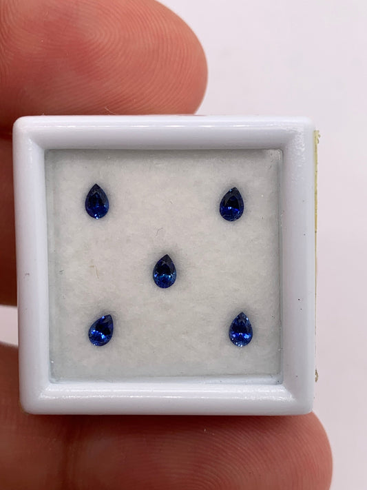 Blue Sapphire — 5pcs Pear | 0.38ct total | 3.20 x 2.20mm | Sri Lanka | Heated