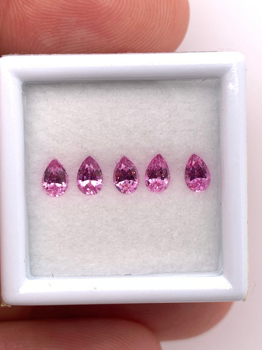 Pink Sapphire — 5pcs Pear | 0.86ct total | 4.30 x 2.90mm | Madagascar | Heated