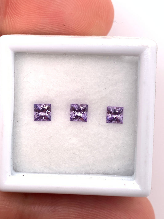 Purple Sapphire — 3pcs Princess | 0.49ct total | 3.00 x 3.00mm | Madagascar | Heated